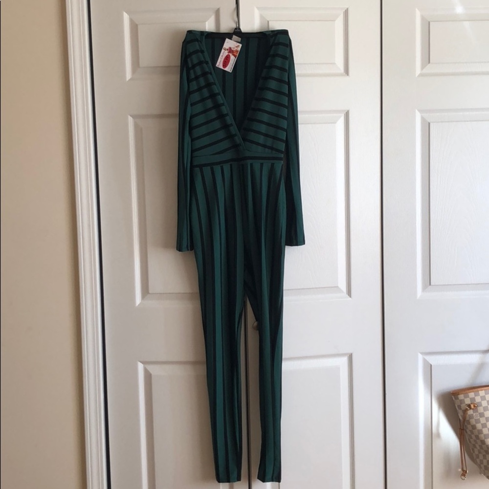 Green/Black Bodycon Jumpsuit - Picture 2 of 5